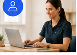 Occupational therapist reviewing referral information on a laptop